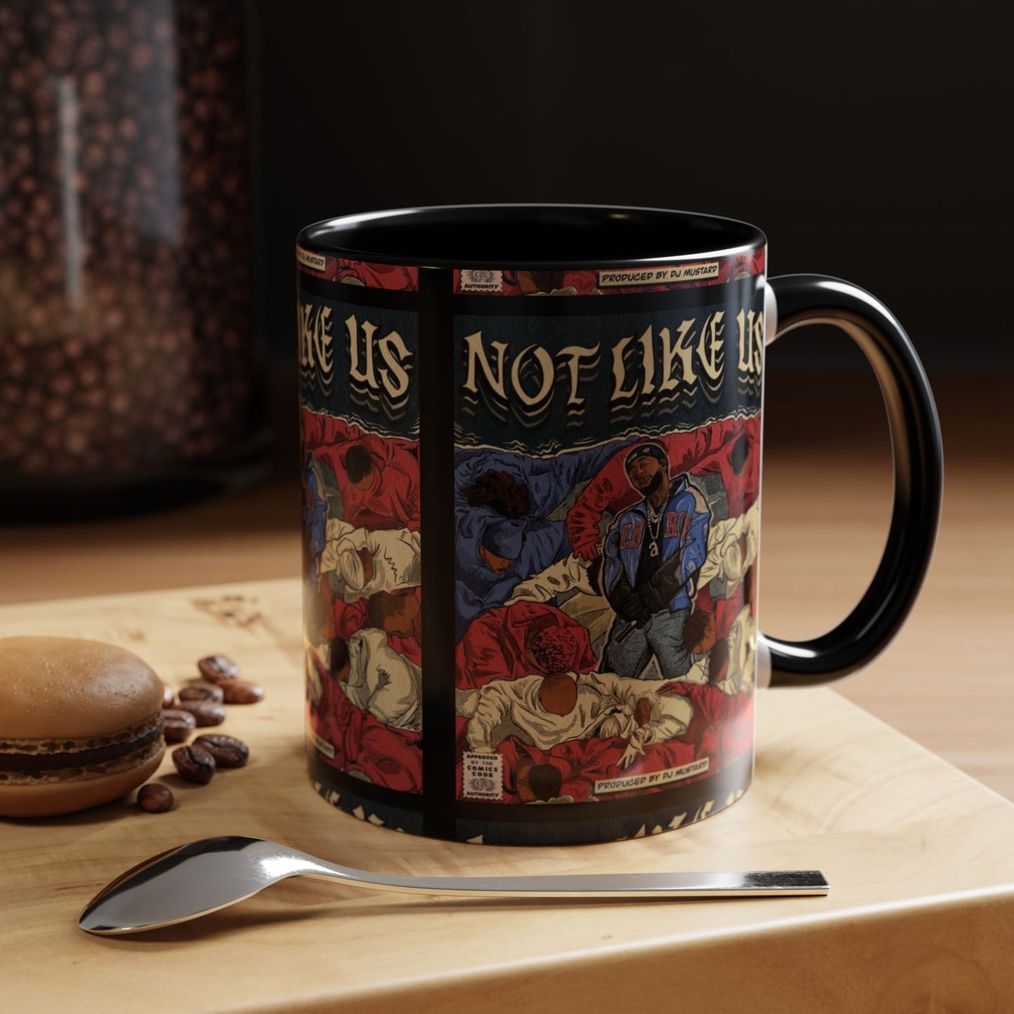 Kendrick Lamar "Not Like Us" Comic Mug – Hip-Hop Coffee Cup, Rap Art Gift, Color Accent Ceramic