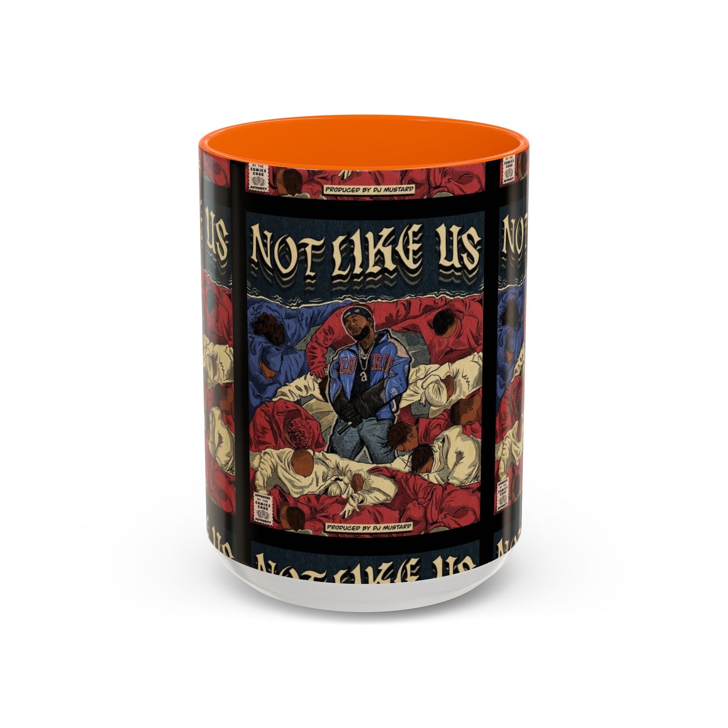 Kendrick Lamar "Not Like Us" Comic Mug – Hip-Hop Coffee Cup, Rap Art Gift, Color Accent Ceramic