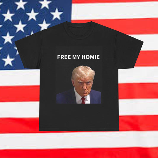 Trump Mugshot Meme "FREE MY HOMIE" T-Shirt - BLACK