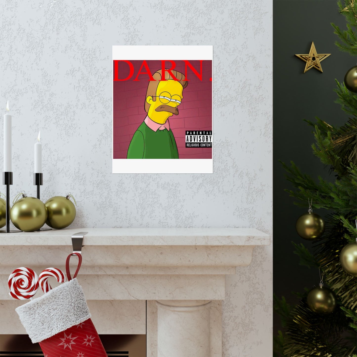 Kendrick Lamar x Simpsons “DARN” Poster – Funny Ned Flanders Mashup Wall Art – Matte Print for Music & Pop Culture Fans