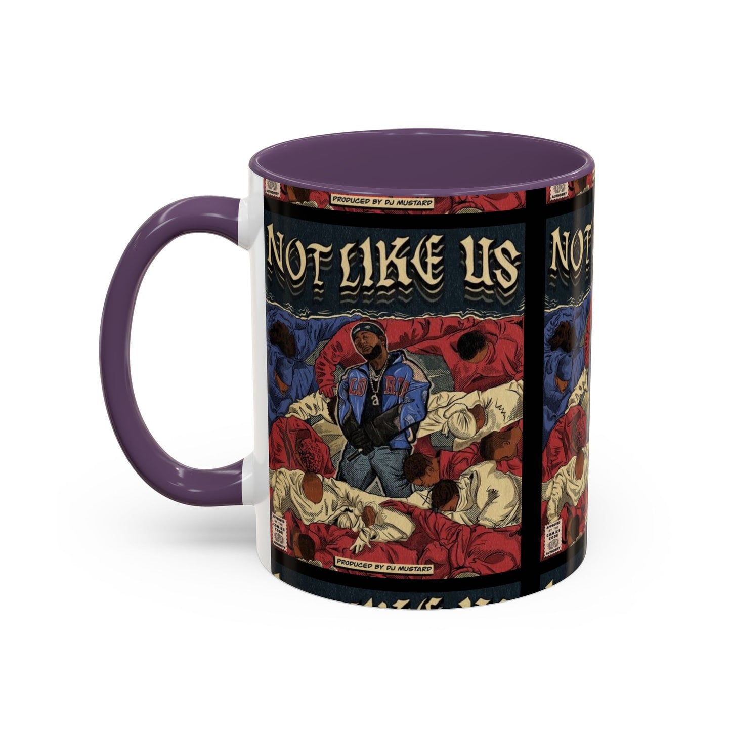 Kendrick Lamar "Not Like Us" Comic Mug – Hip-Hop Coffee Cup, Rap Art Gift, Color Accent Ceramic