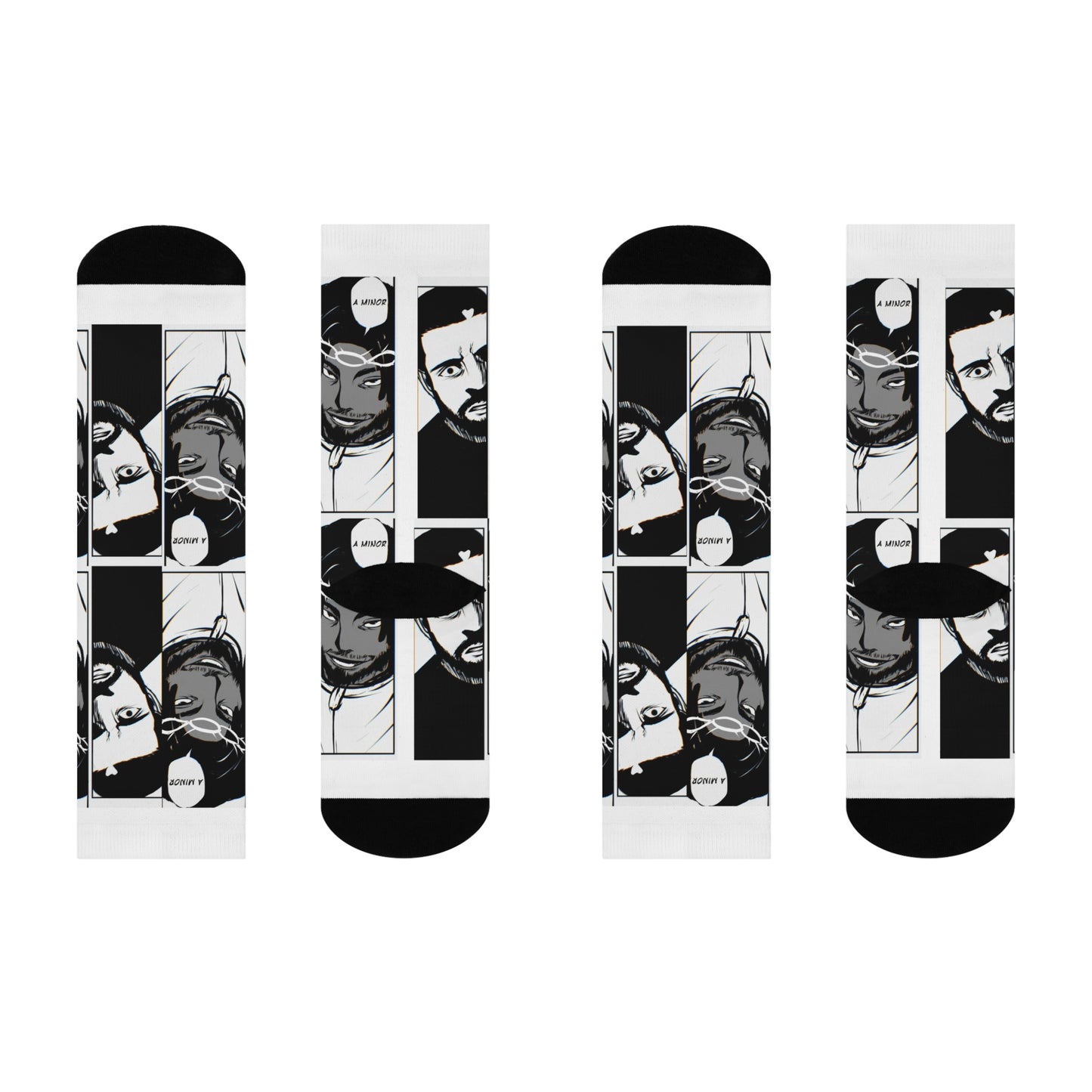 Kendrick Lamar Drake Anime Battle - Crew Socks - White Pattern