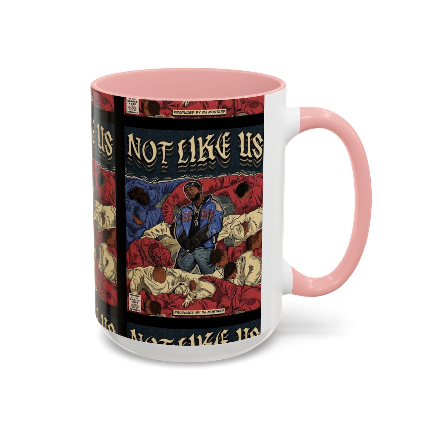 Kendrick Lamar "Not Like Us" Comic Mug – Hip-Hop Coffee Cup, Rap Art Gift, Color Accent Ceramic