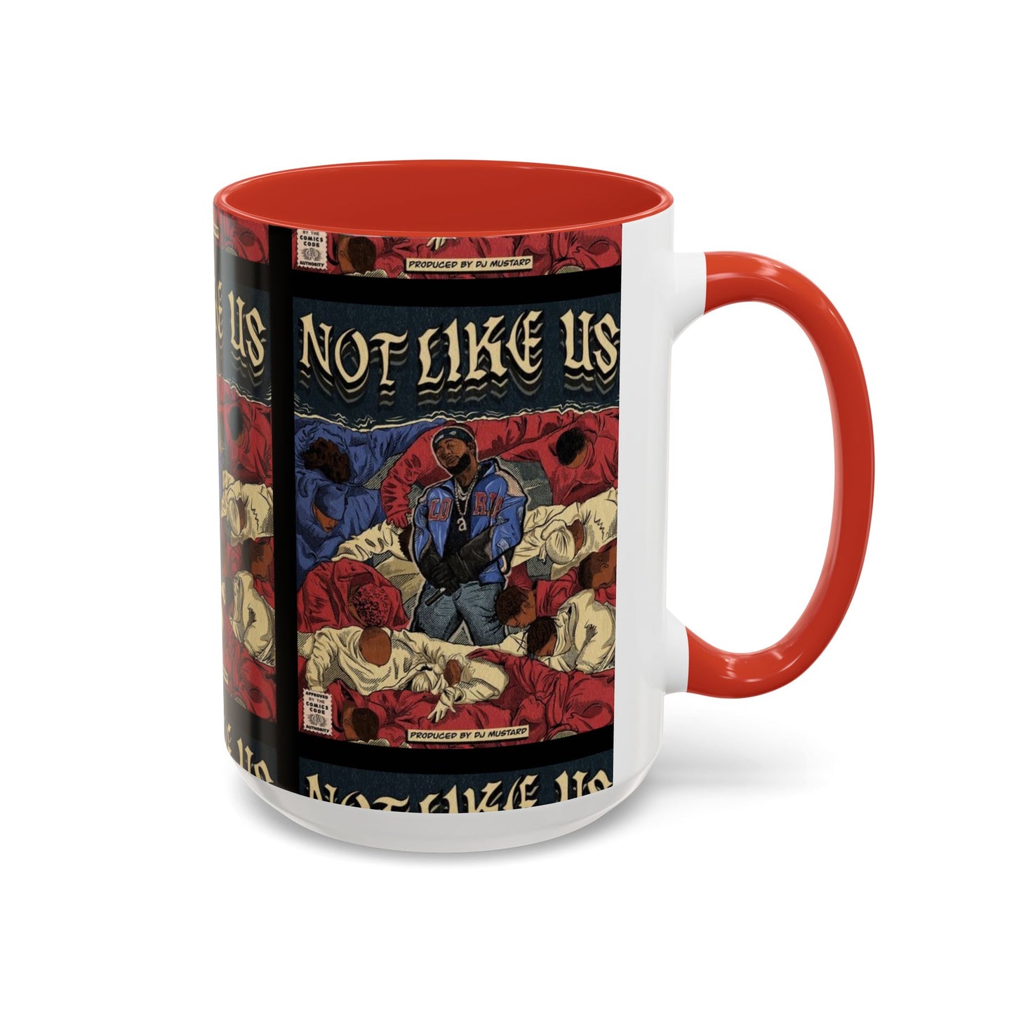 Kendrick Lamar "Not Like Us" Comic Mug – Hip-Hop Coffee Cup, Rap Art Gift, Color Accent Ceramic