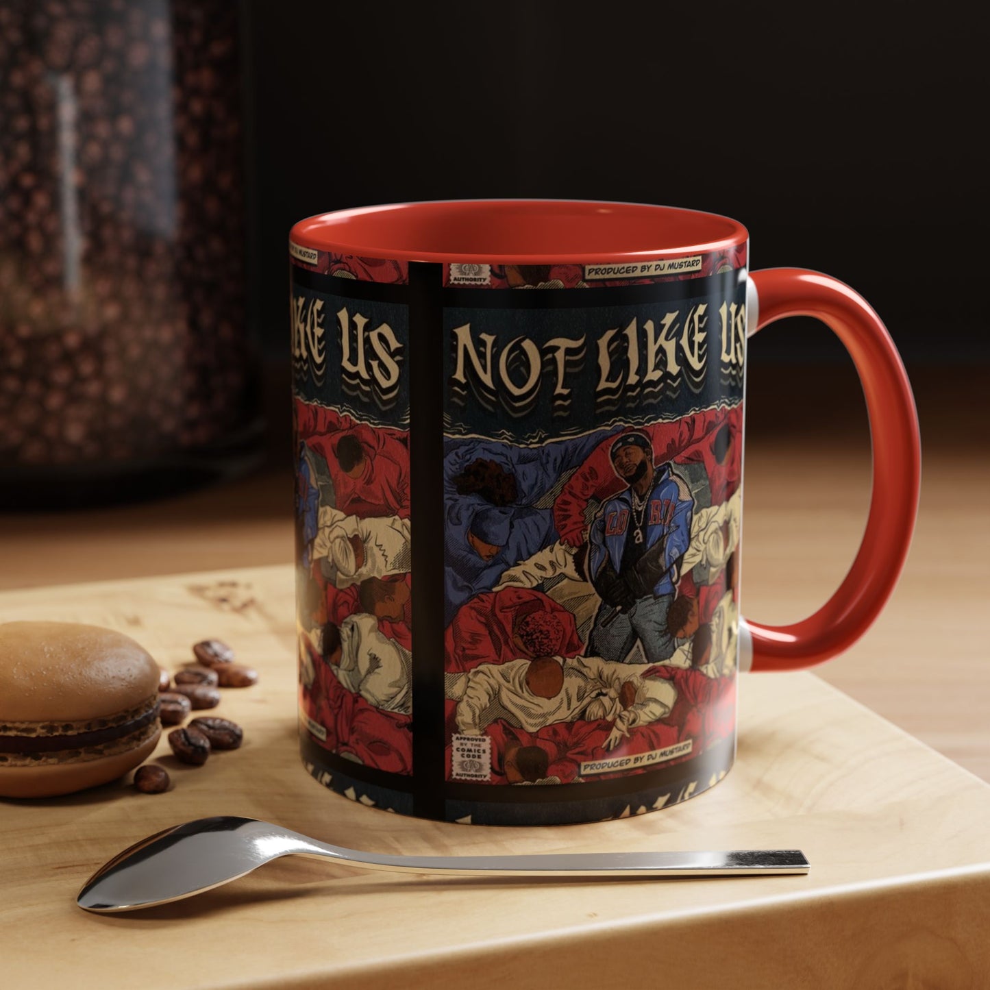 Kendrick Lamar "Not Like Us" Comic Mug – Hip-Hop Coffee Cup, Rap Art Gift, Color Accent Ceramic