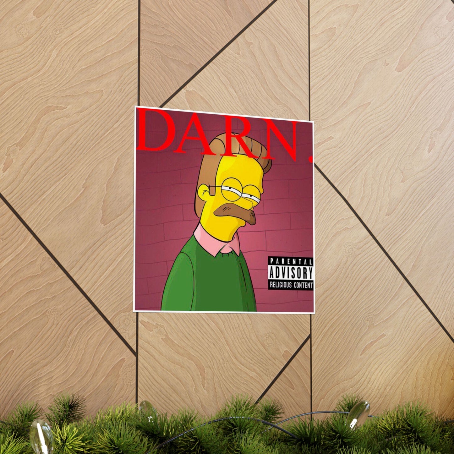 Kendrick Lamar x Simpsons “DARN” Poster – Funny Ned Flanders Mashup Wall Art – Matte Print for Music & Pop Culture Fans