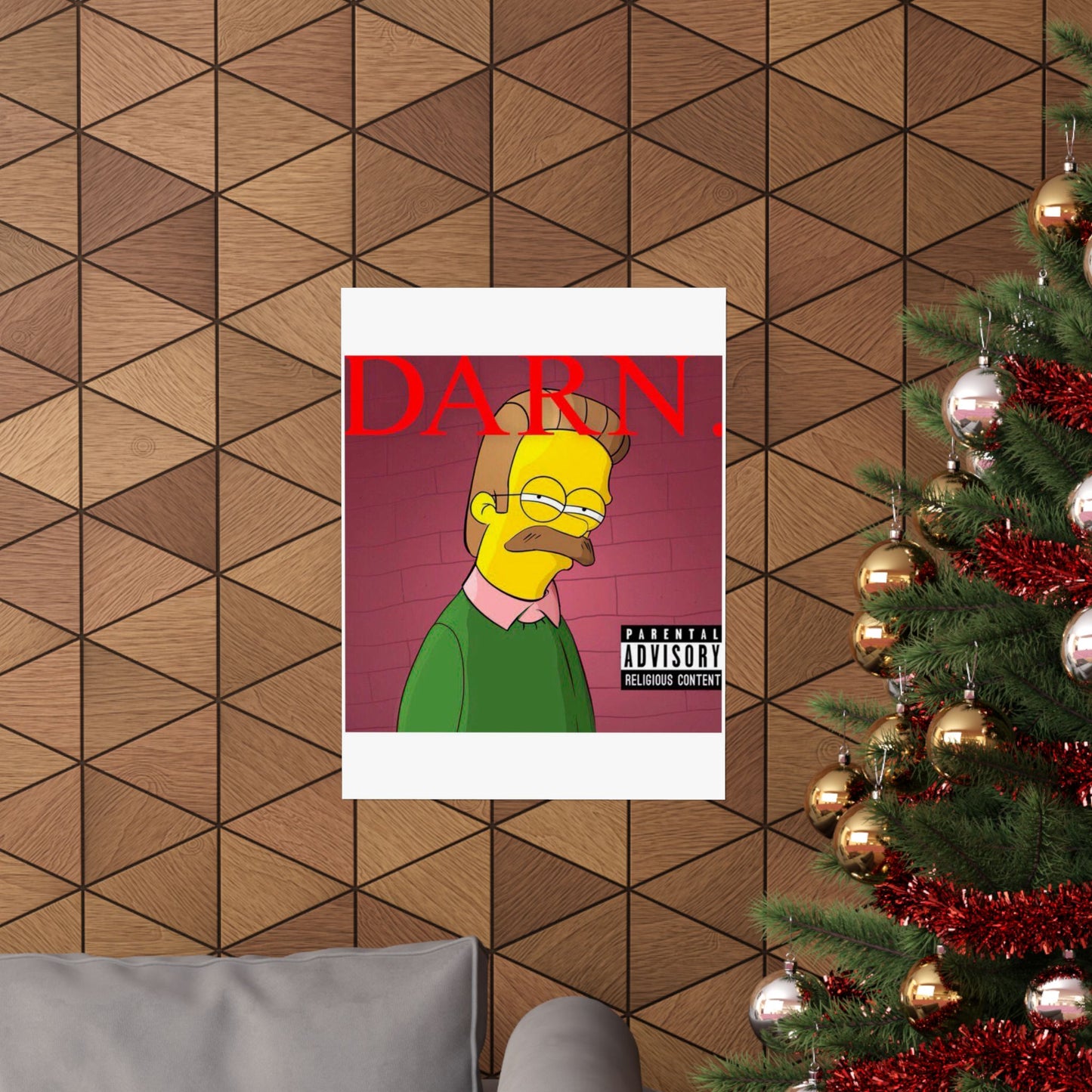 Kendrick Lamar x Simpsons “DARN” Poster – Funny Ned Flanders Mashup Wall Art – Matte Print for Music & Pop Culture Fans