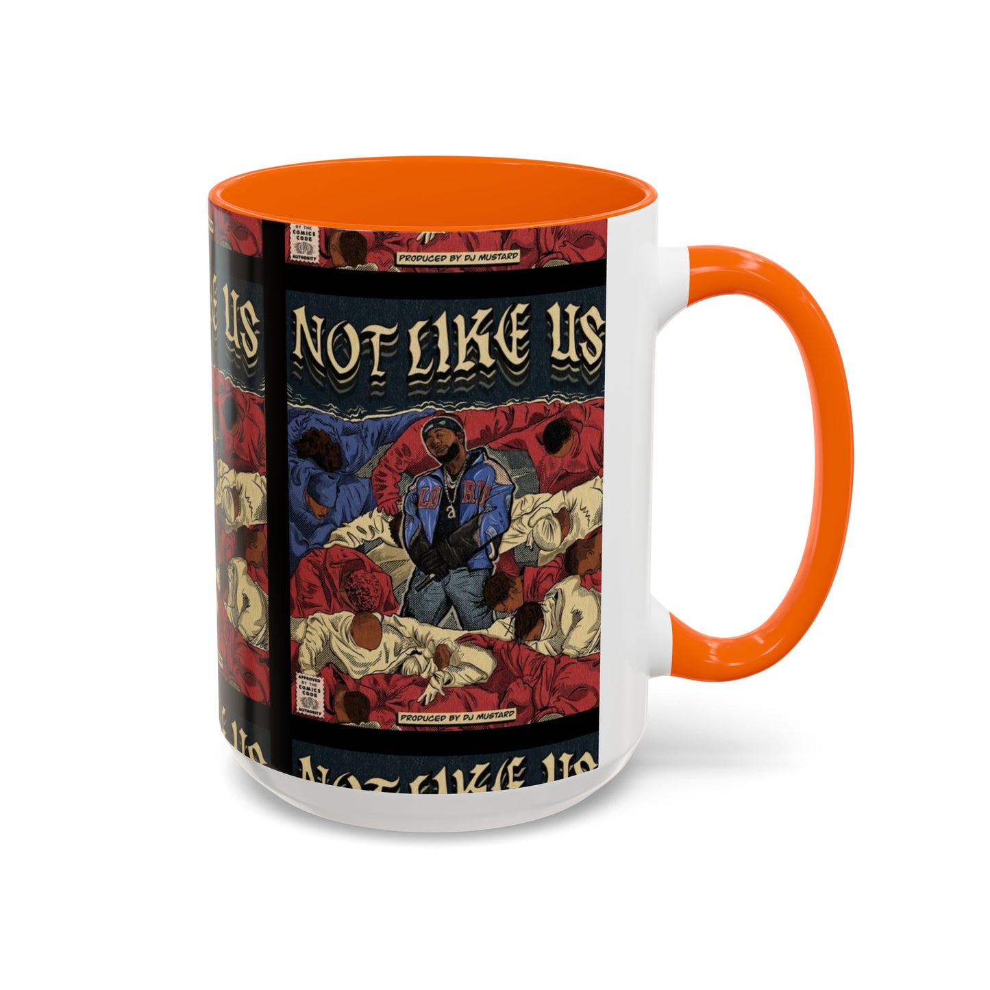 Kendrick Lamar "Not Like Us" Comic Mug – Hip-Hop Coffee Cup, Rap Art Gift, Color Accent Ceramic