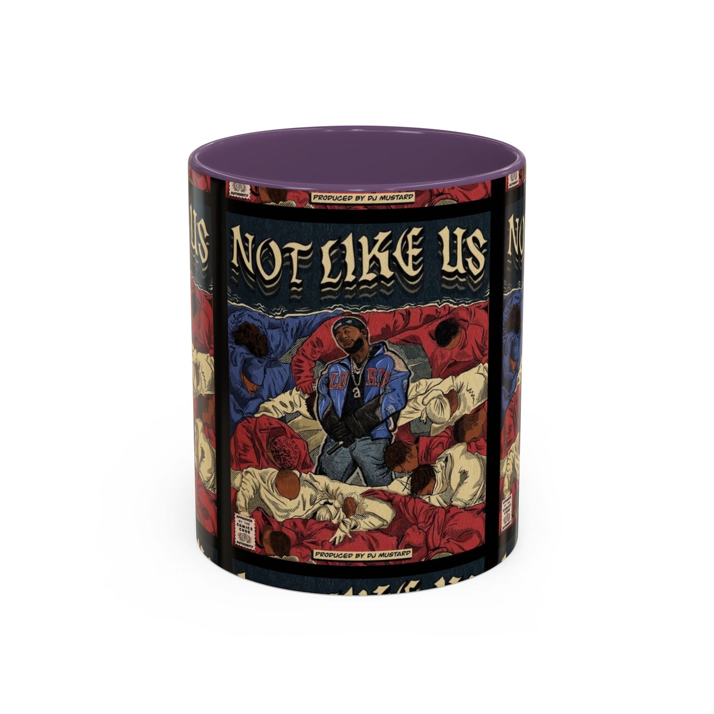 Kendrick Lamar "Not Like Us" Comic Mug – Hip-Hop Coffee Cup, Rap Art Gift, Color Accent Ceramic