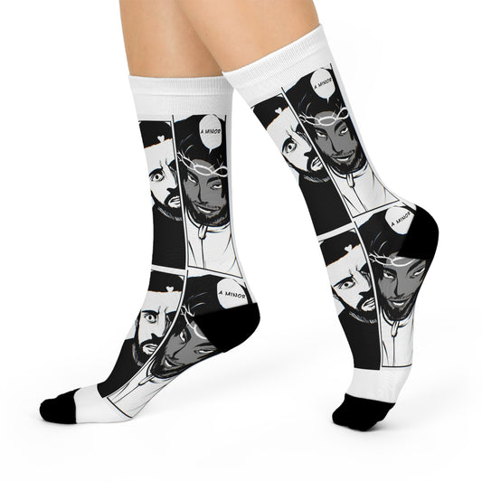 Kendrick Lamar Drake Anime Battle - Crew Socks - White Pattern