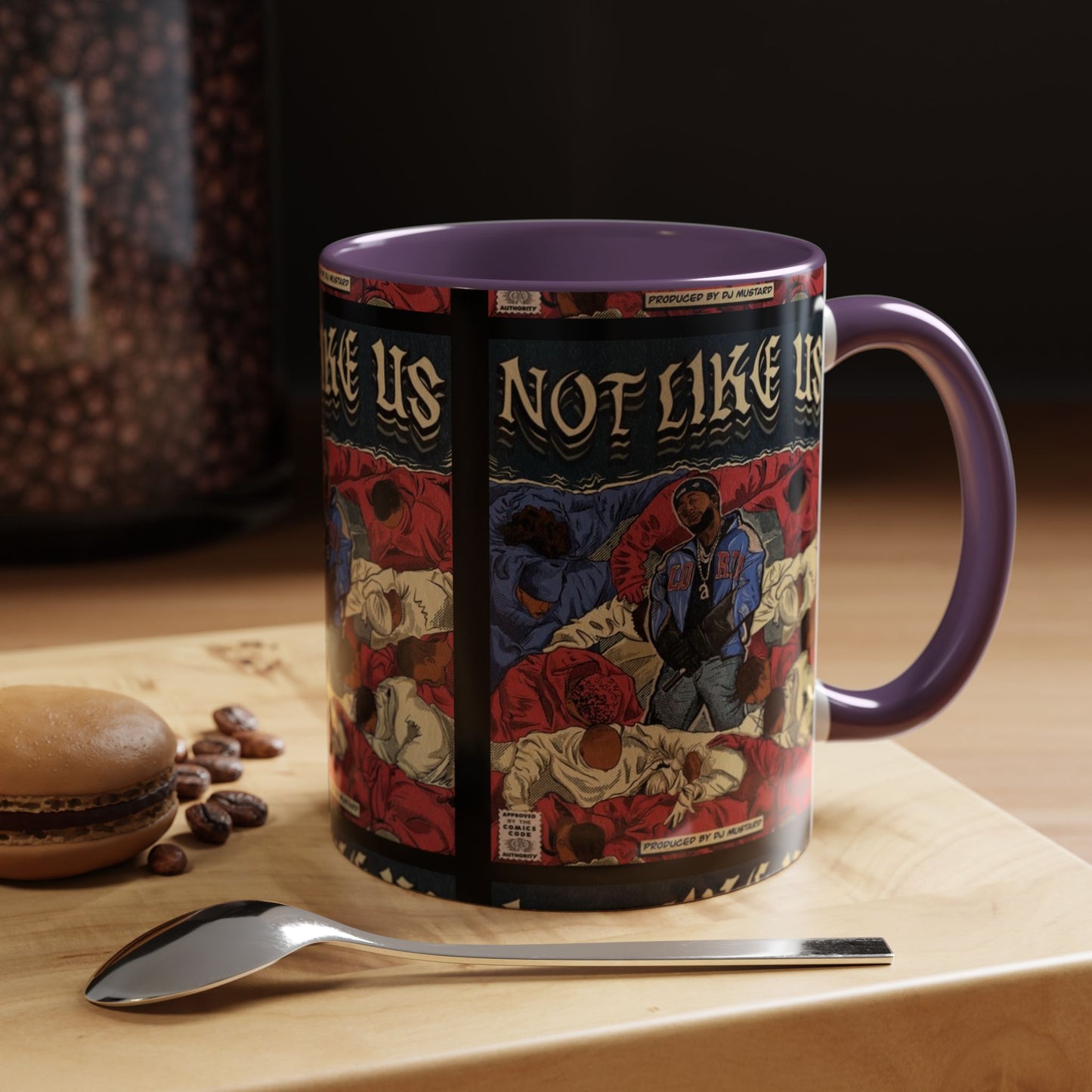 Kendrick Lamar "Not Like Us" Comic Mug – Hip-Hop Coffee Cup, Rap Art Gift, Color Accent Ceramic