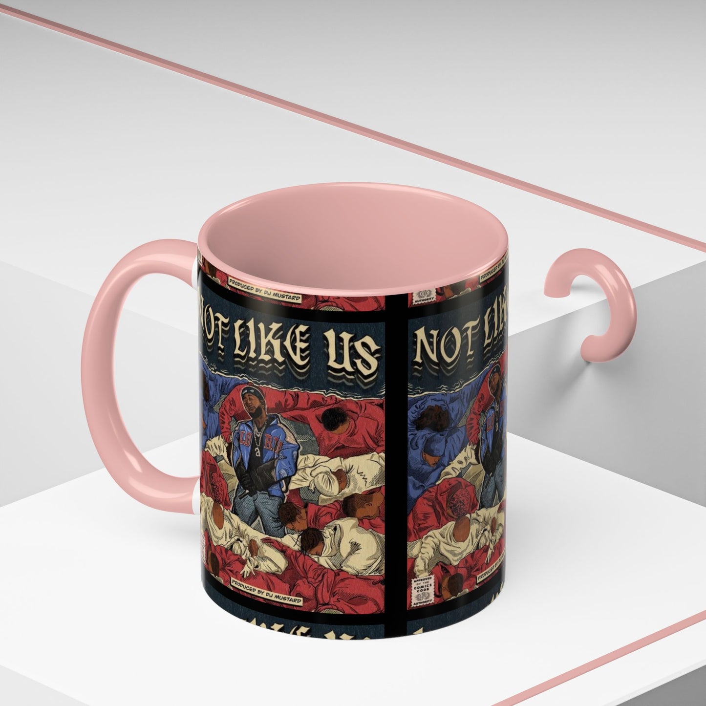 Kendrick Lamar "Not Like Us" Comic Mug – Hip-Hop Coffee Cup, Rap Art Gift, Color Accent Ceramic