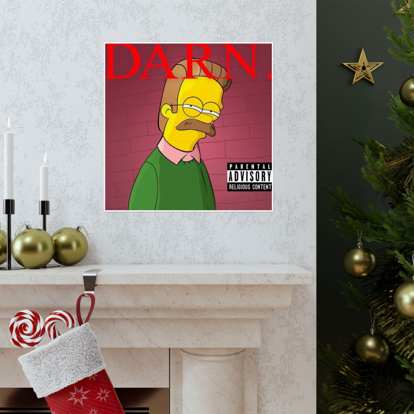 Kendrick Lamar x Simpsons “DARN” Poster – Funny Ned Flanders Mashup Wall Art – Matte Print for Music & Pop Culture Fans