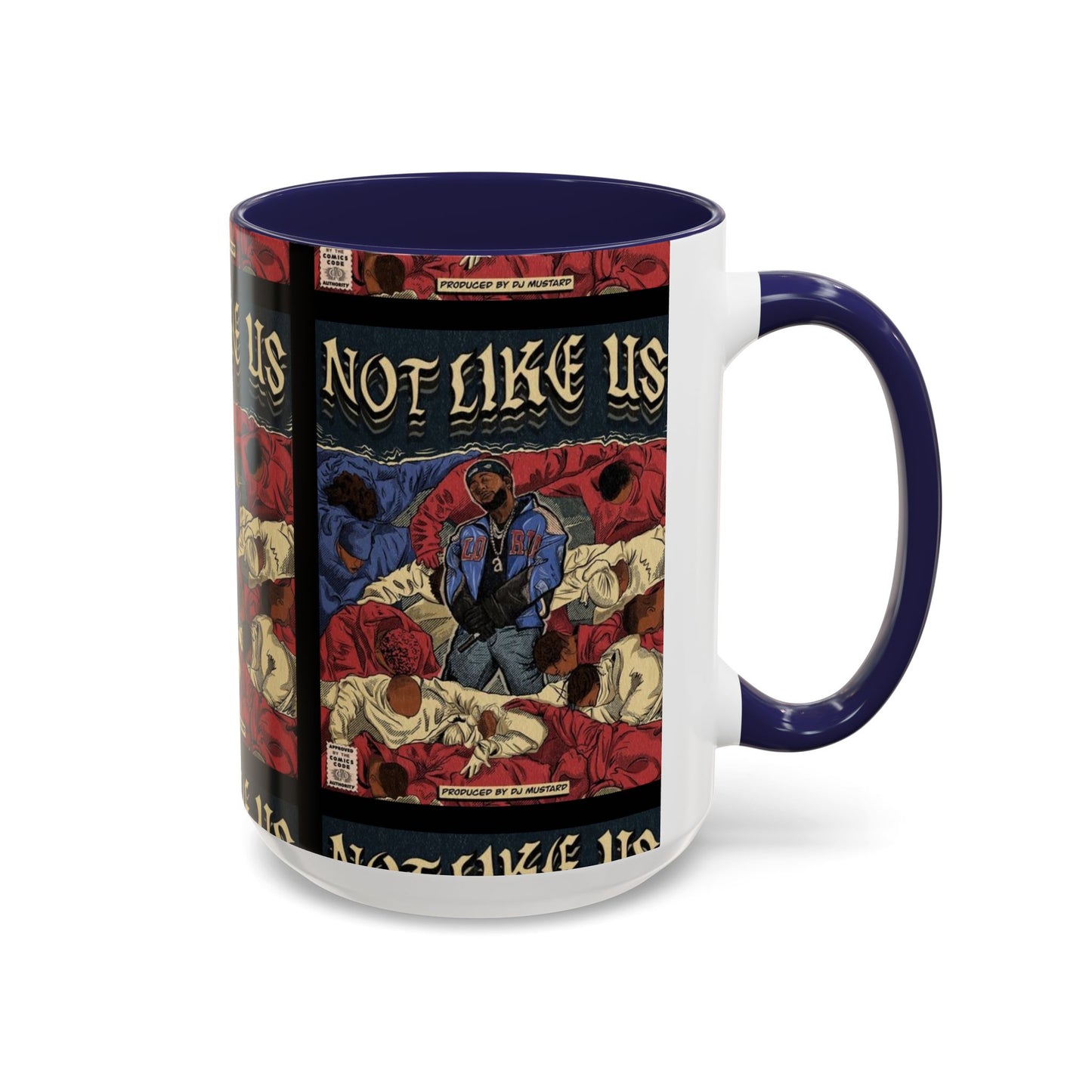 Kendrick Lamar "Not Like Us" Comic Mug – Hip-Hop Coffee Cup, Rap Art Gift, Color Accent Ceramic