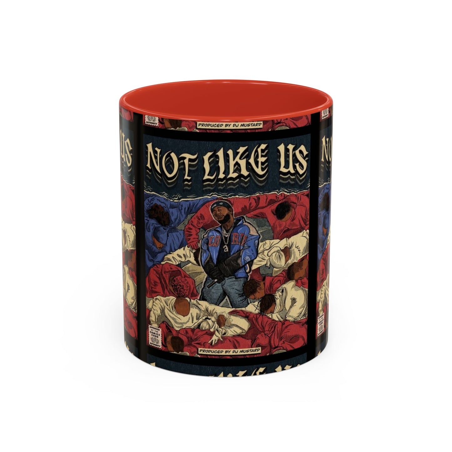 Kendrick Lamar "Not Like Us" Comic Mug – Hip-Hop Coffee Cup, Rap Art Gift, Color Accent Ceramic