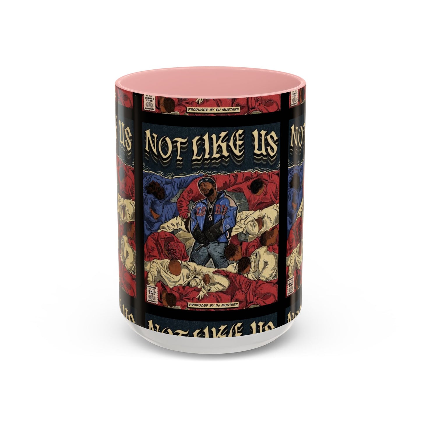 Kendrick Lamar "Not Like Us" Comic Mug – Hip-Hop Coffee Cup, Rap Art Gift, Color Accent Ceramic