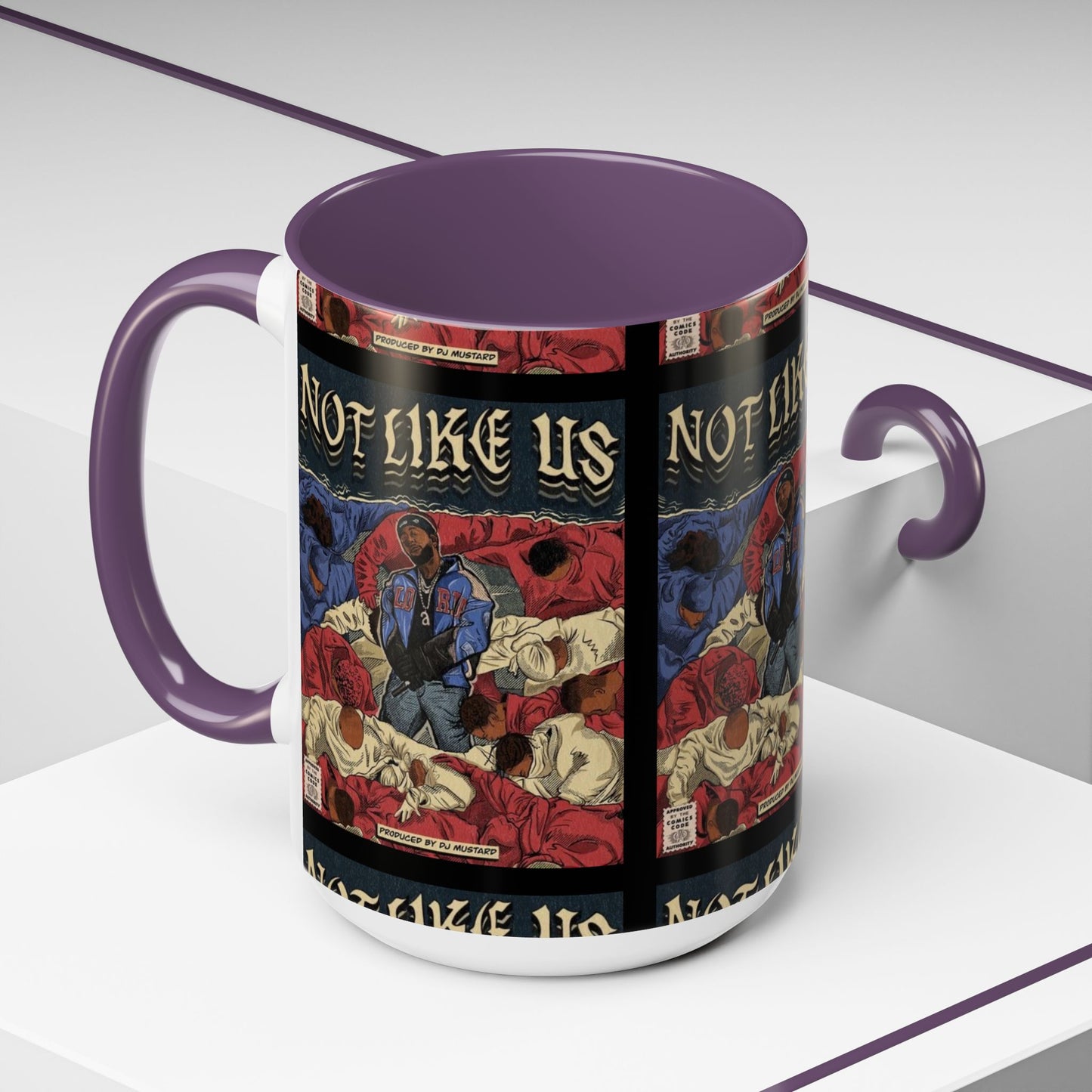 Kendrick Lamar "Not Like Us" Comic Mug – Hip-Hop Coffee Cup, Rap Art Gift, Color Accent Ceramic