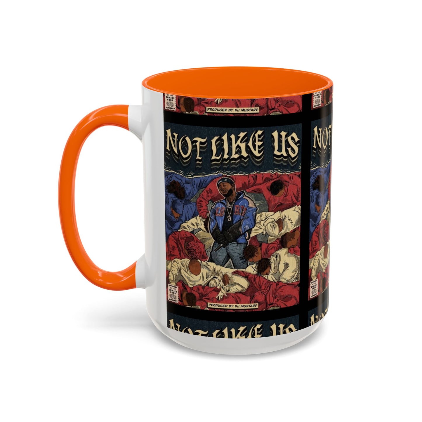 Kendrick Lamar "Not Like Us" Comic Mug – Hip-Hop Coffee Cup, Rap Art Gift, Color Accent Ceramic