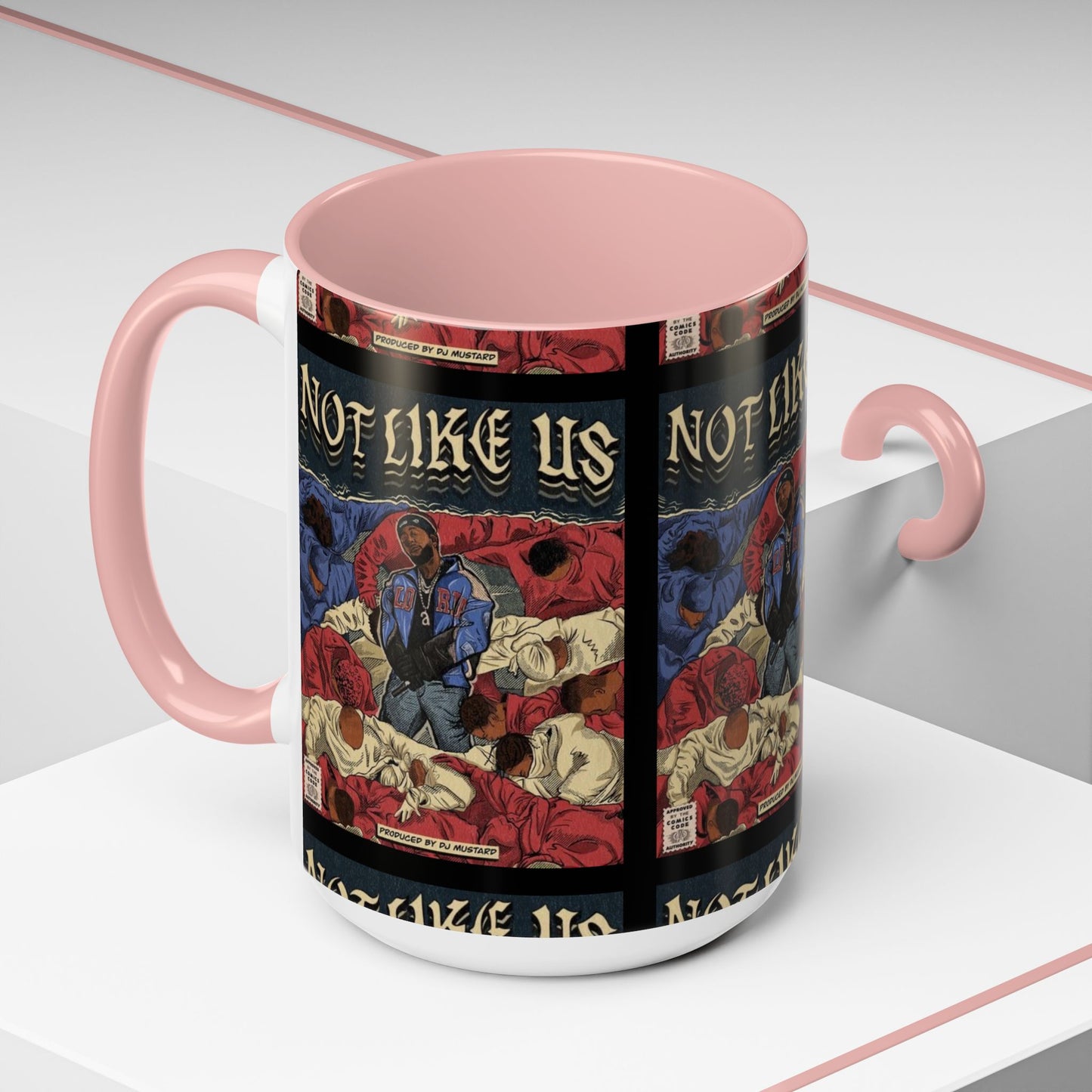 Kendrick Lamar "Not Like Us" Comic Mug – Hip-Hop Coffee Cup, Rap Art Gift, Color Accent Ceramic