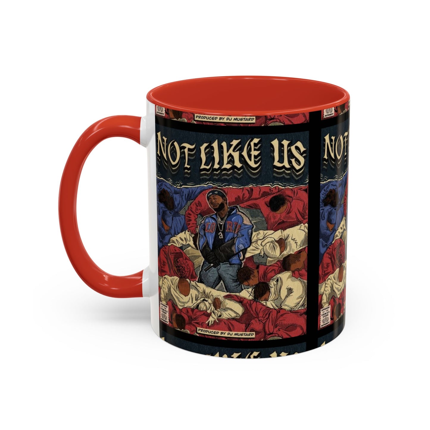 Kendrick Lamar "Not Like Us" Comic Mug – Hip-Hop Coffee Cup, Rap Art Gift, Color Accent Ceramic