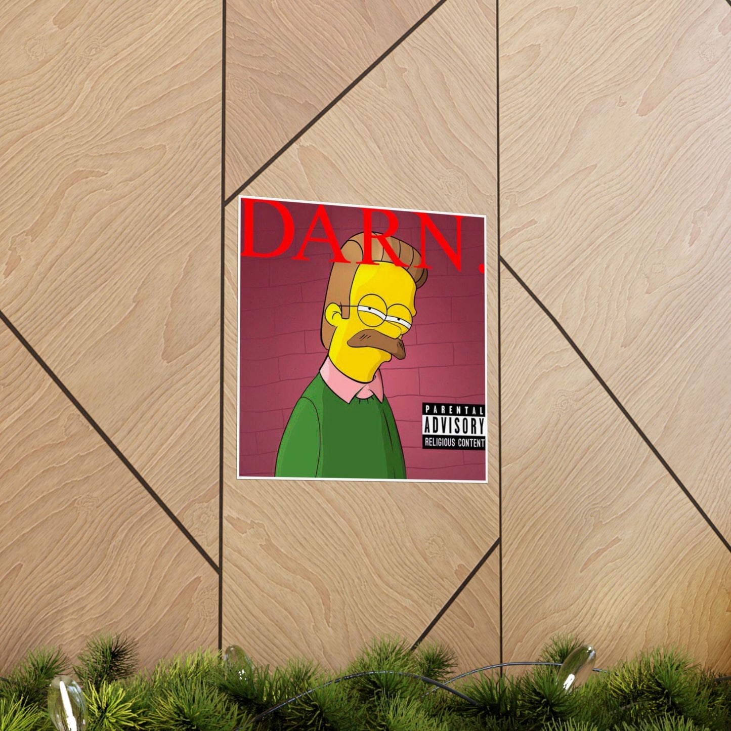 Kendrick Lamar x Simpsons “DARN” Poster – Funny Ned Flanders Mashup Wall Art – Matte Print for Music & Pop Culture Fans