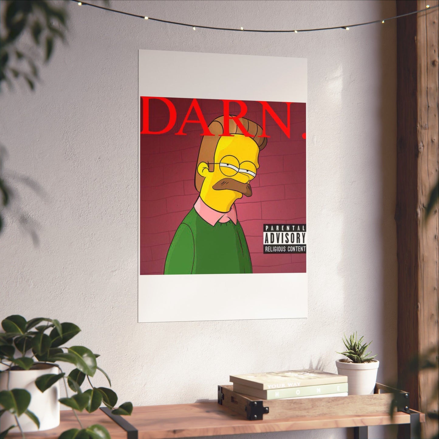 Kendrick Lamar x Simpsons “DARN” Poster – Funny Ned Flanders Mashup Wall Art – Matte Print for Music & Pop Culture Fans