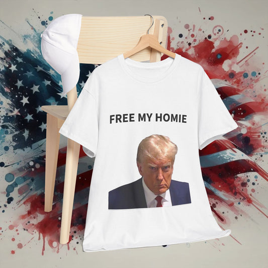 Trump Mugshot Meme "FREE MY HOMIE" T-Shirt - WHITE