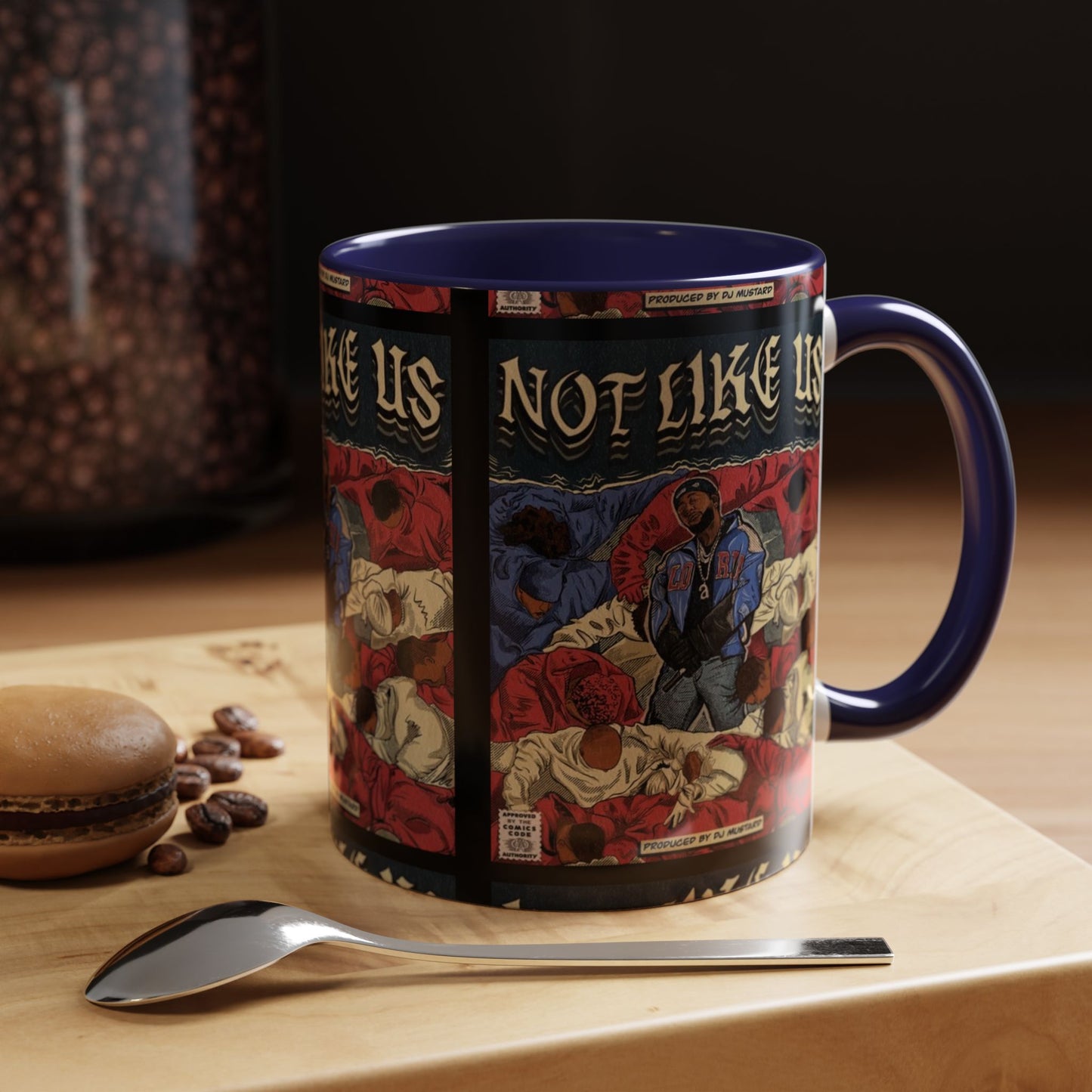 Kendrick Lamar "Not Like Us" Comic Mug – Hip-Hop Coffee Cup, Rap Art Gift, Color Accent Ceramic