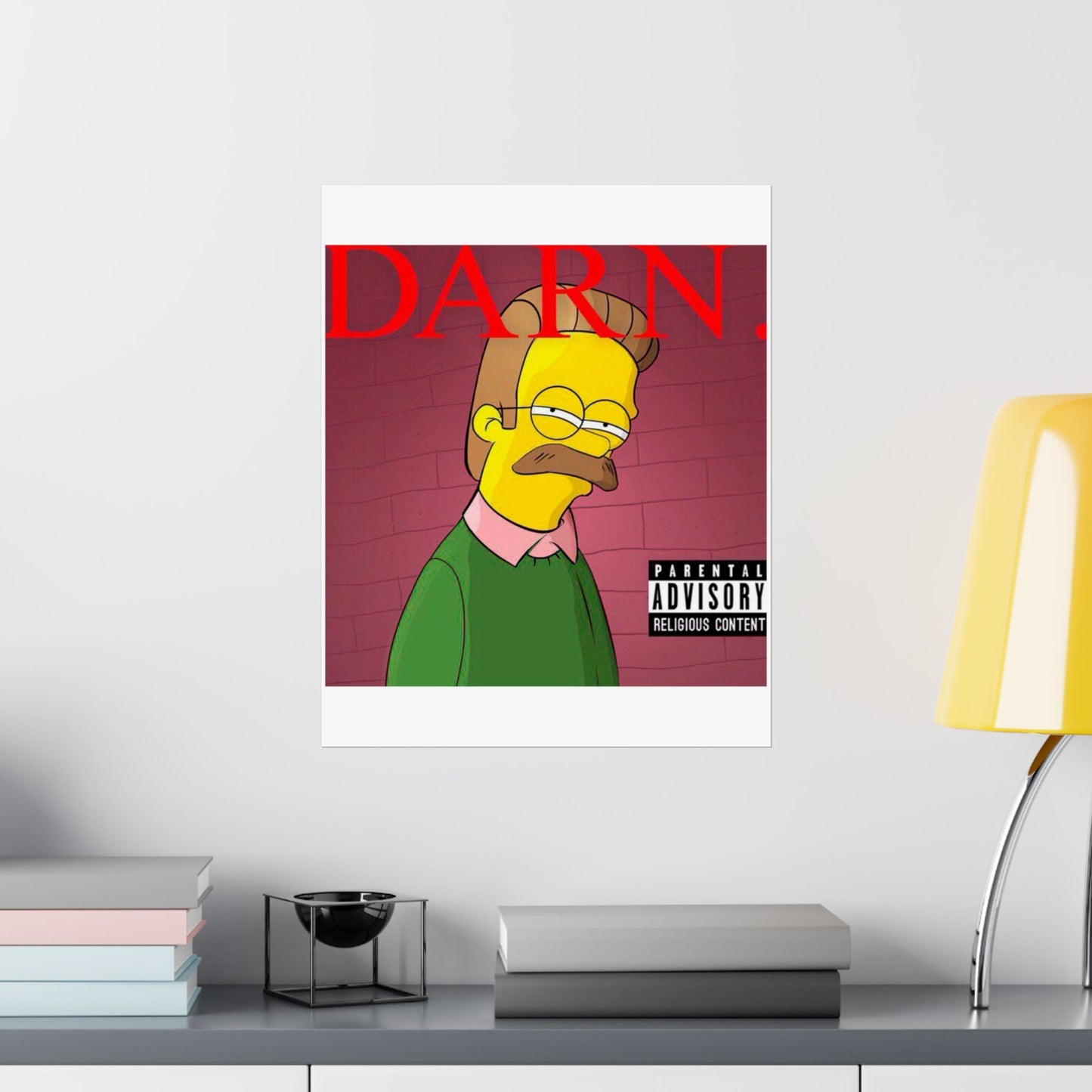 Kendrick Lamar x Simpsons “DARN” Poster – Funny Ned Flanders Mashup Wall Art – Matte Print for Music & Pop Culture Fans