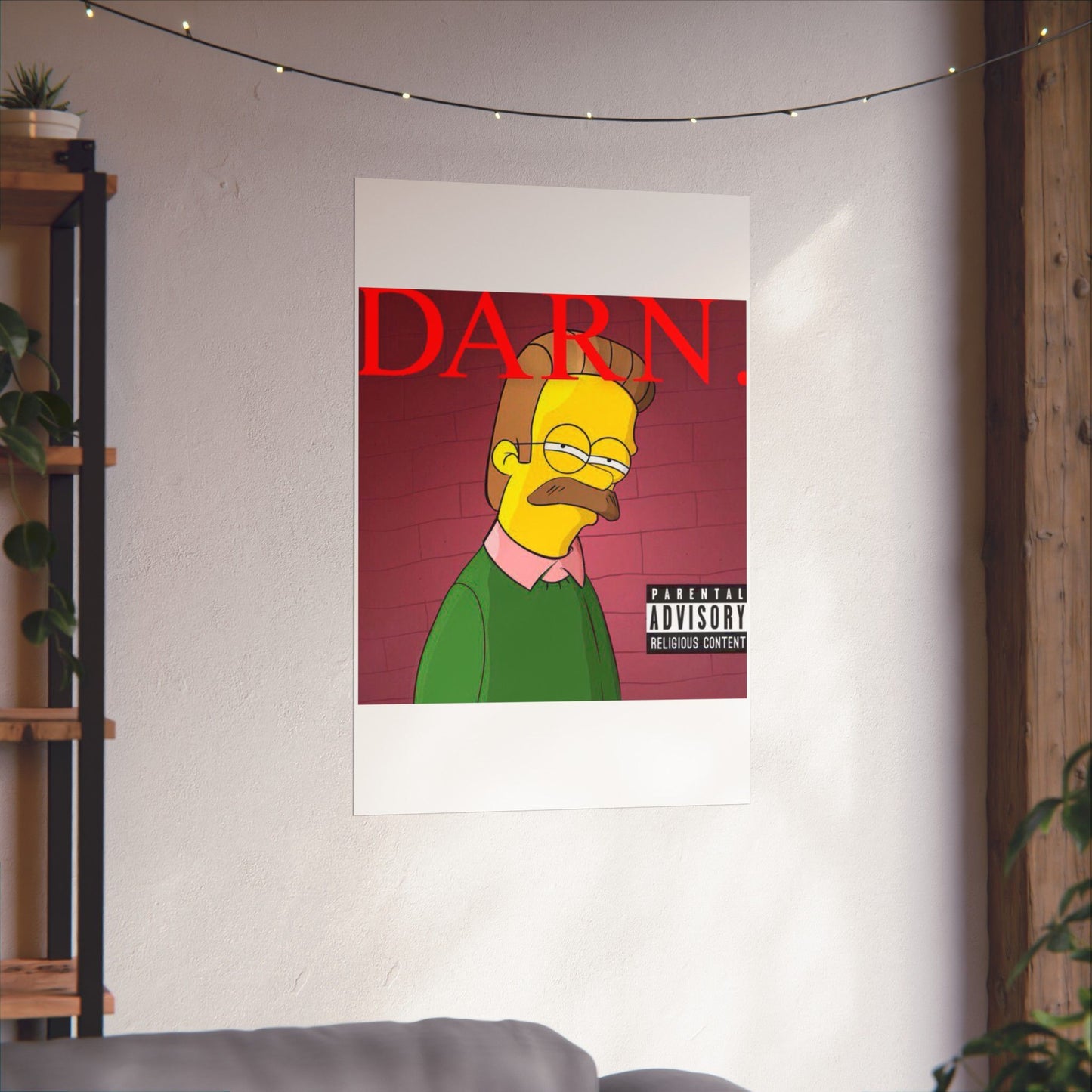 Kendrick Lamar x Simpsons “DARN” Poster – Funny Ned Flanders Mashup Wall Art – Matte Print for Music & Pop Culture Fans