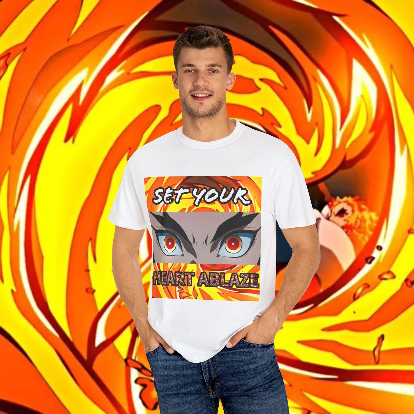 "Set Your Heart Ablaze" Rengoku Demon Slayer T-Shirt - WAS $24.99