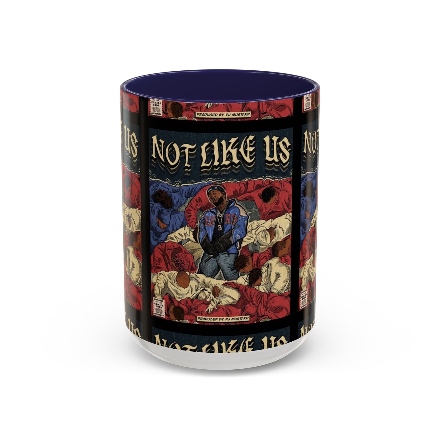 Kendrick Lamar "Not Like Us" Comic Mug – Hip-Hop Coffee Cup, Rap Art Gift, Color Accent Ceramic
