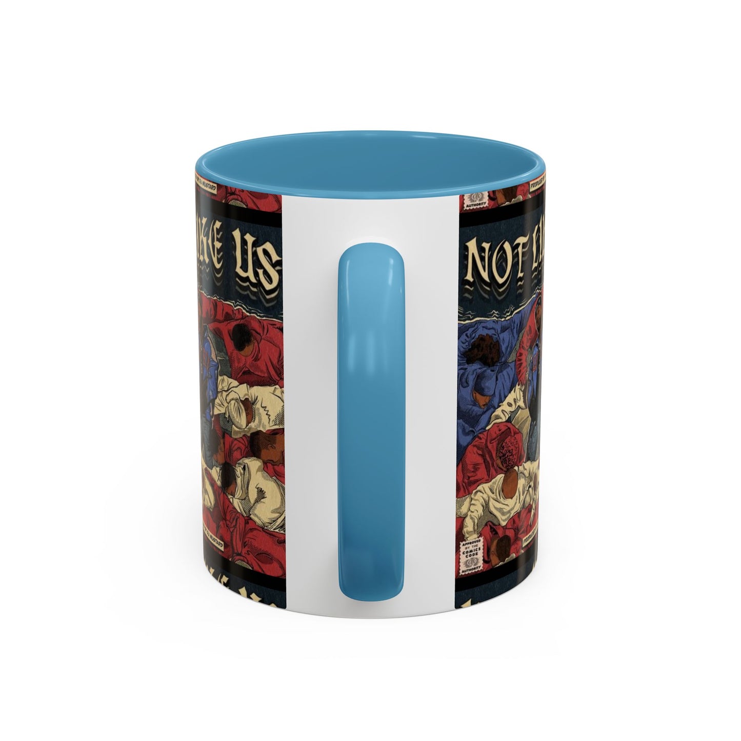 Kendrick Lamar "Not Like Us" Comic Mug – Hip-Hop Coffee Cup, Rap Art Gift, Color Accent Ceramic