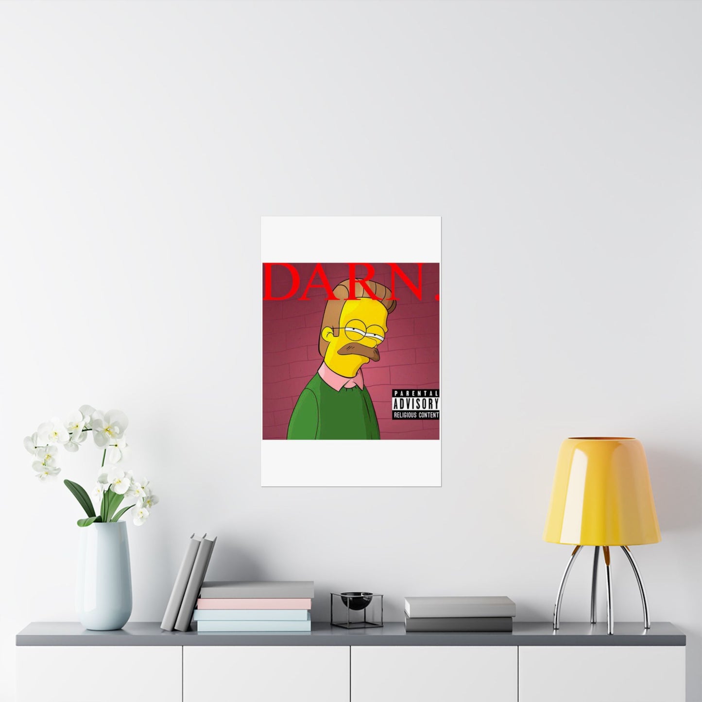 Kendrick Lamar x Simpsons “DARN” Poster – Funny Ned Flanders Mashup Wall Art – Matte Print for Music & Pop Culture Fans