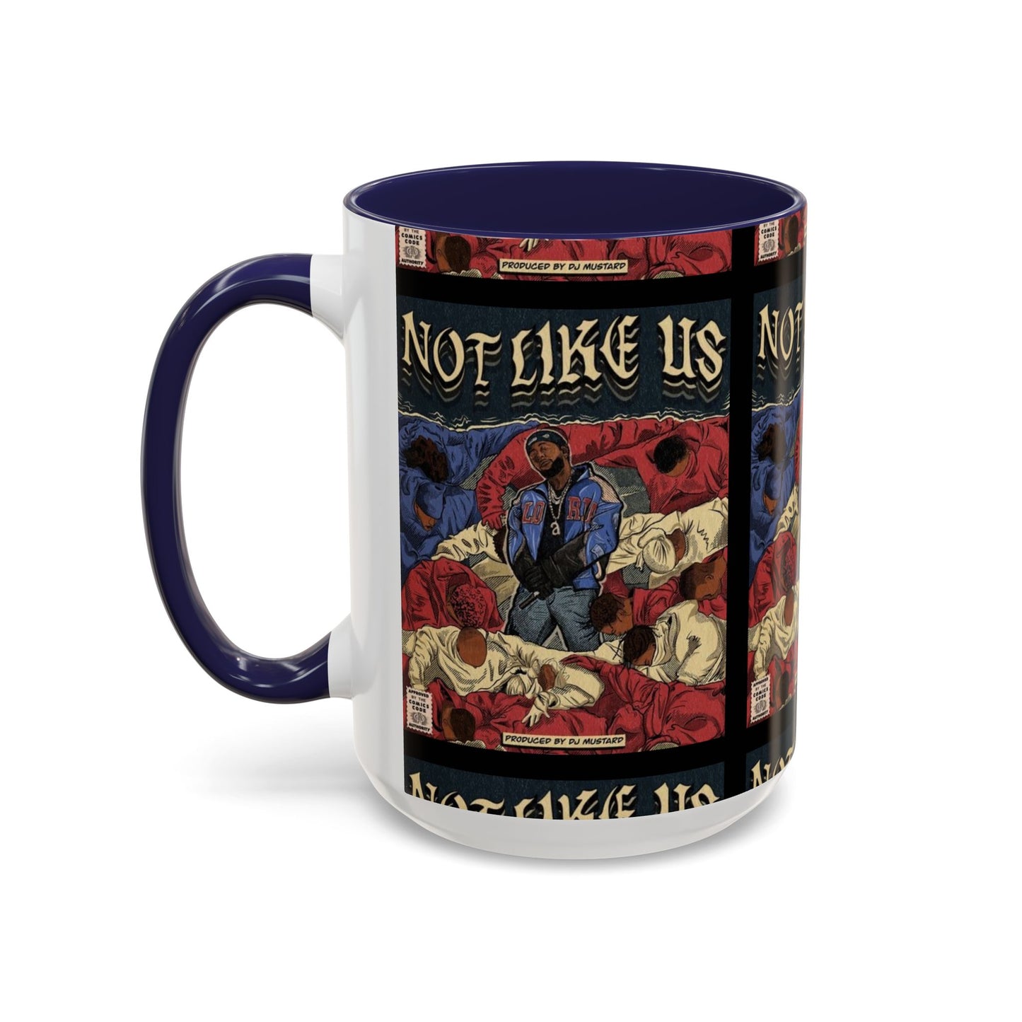 Kendrick Lamar "Not Like Us" Comic Mug – Hip-Hop Coffee Cup, Rap Art Gift, Color Accent Ceramic