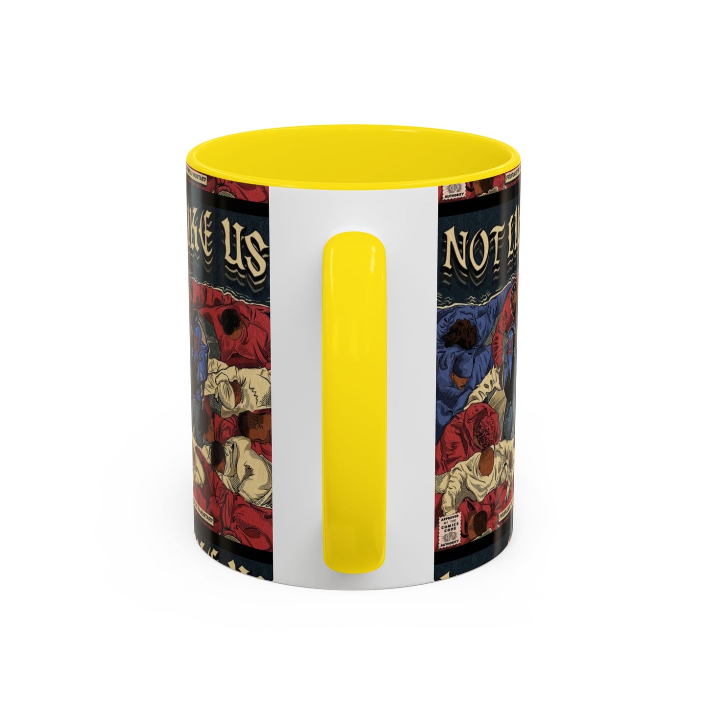 Kendrick Lamar "Not Like Us" Comic Mug – Hip-Hop Coffee Cup, Rap Art Gift, Color Accent Ceramic