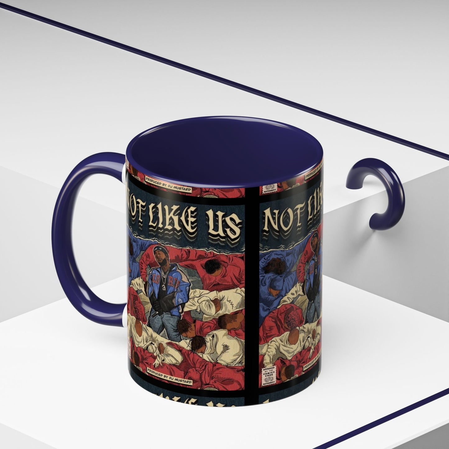 Kendrick Lamar "Not Like Us" Comic Mug – Hip-Hop Coffee Cup, Rap Art Gift, Color Accent Ceramic