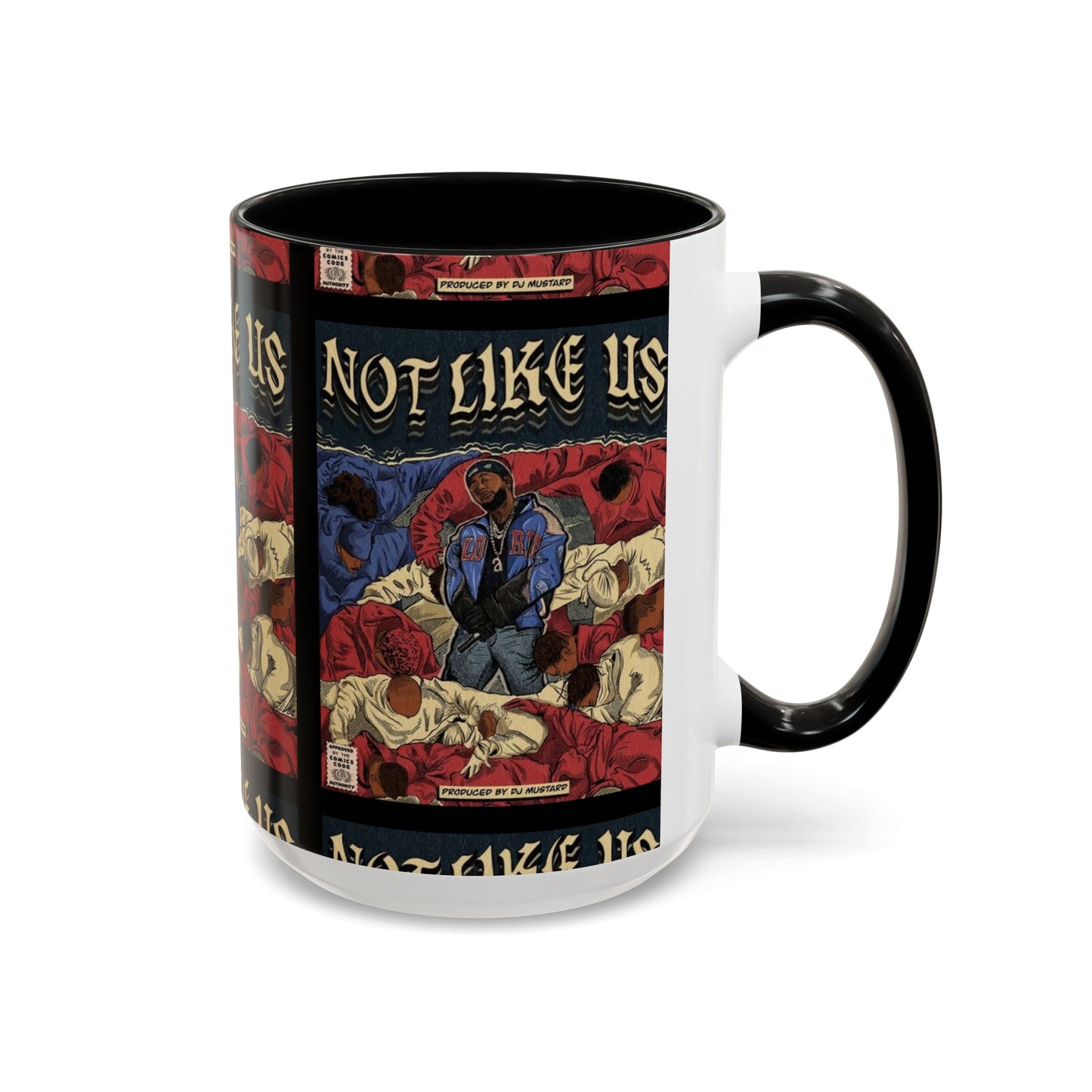 Kendrick Lamar "Not Like Us" Comic Mug – Hip-Hop Coffee Cup, Rap Art Gift, Color Accent Ceramic