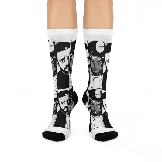Kendrick Lamar Drake Anime Battle - Crew Socks - White Pattern