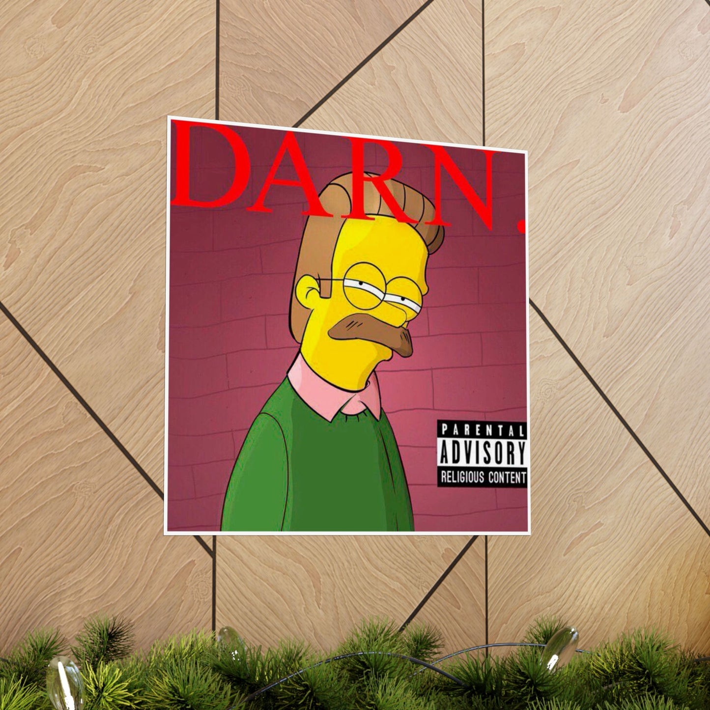 Kendrick Lamar x Simpsons “DARN” Poster – Funny Ned Flanders Mashup Wall Art – Matte Print for Music & Pop Culture Fans