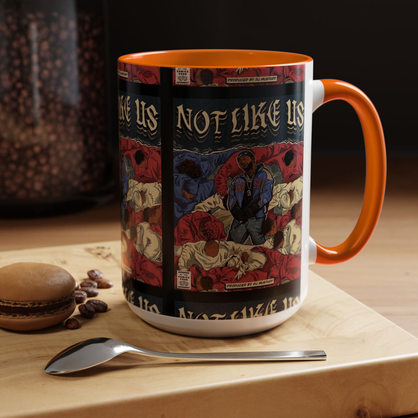 Kendrick Lamar "Not Like Us" Comic Mug – Hip-Hop Coffee Cup, Rap Art Gift, Color Accent Ceramic