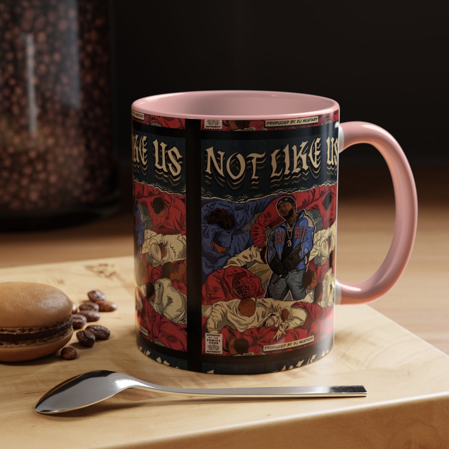 Kendrick Lamar "Not Like Us" Comic Mug – Hip-Hop Coffee Cup, Rap Art Gift, Color Accent Ceramic
