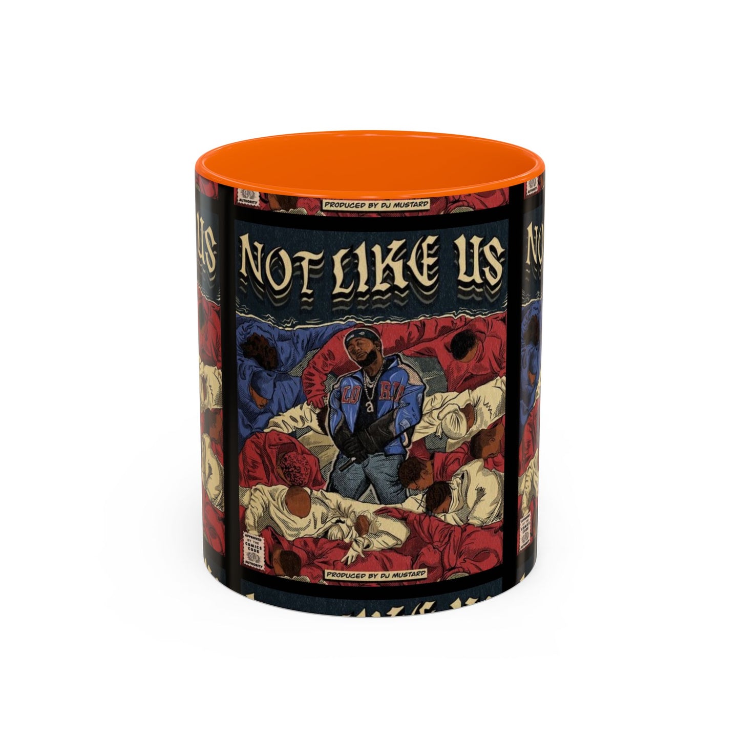 Kendrick Lamar "Not Like Us" Comic Mug – Hip-Hop Coffee Cup, Rap Art Gift, Color Accent Ceramic