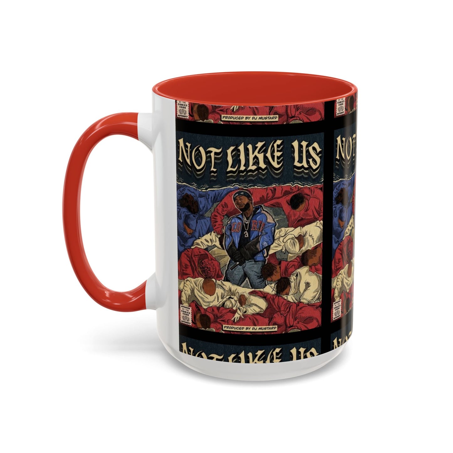Kendrick Lamar "Not Like Us" Comic Mug – Hip-Hop Coffee Cup, Rap Art Gift, Color Accent Ceramic