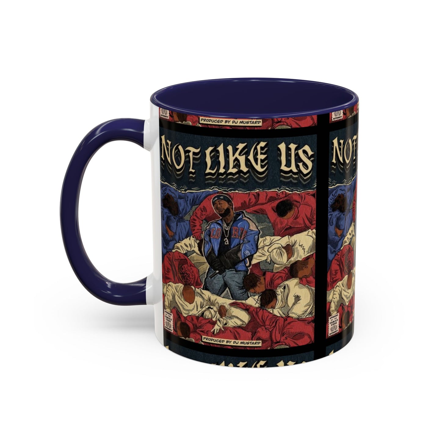Kendrick Lamar "Not Like Us" Comic Mug – Hip-Hop Coffee Cup, Rap Art Gift, Color Accent Ceramic