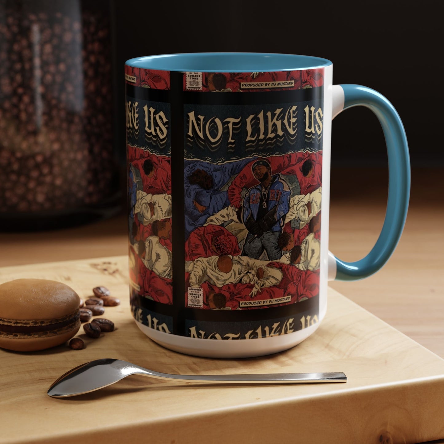 Kendrick Lamar "Not Like Us" Comic Mug – Hip-Hop Coffee Cup, Rap Art Gift, Color Accent Ceramic