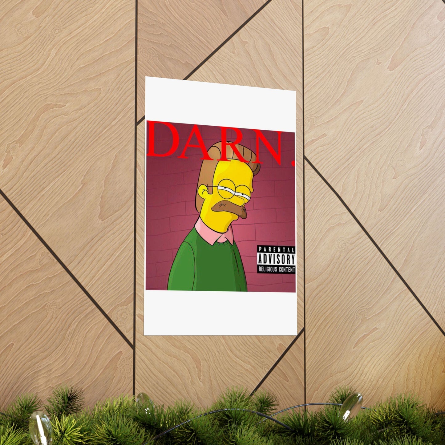 Kendrick Lamar x Simpsons “DARN” Poster – Funny Ned Flanders Mashup Wall Art – Matte Print for Music & Pop Culture Fans