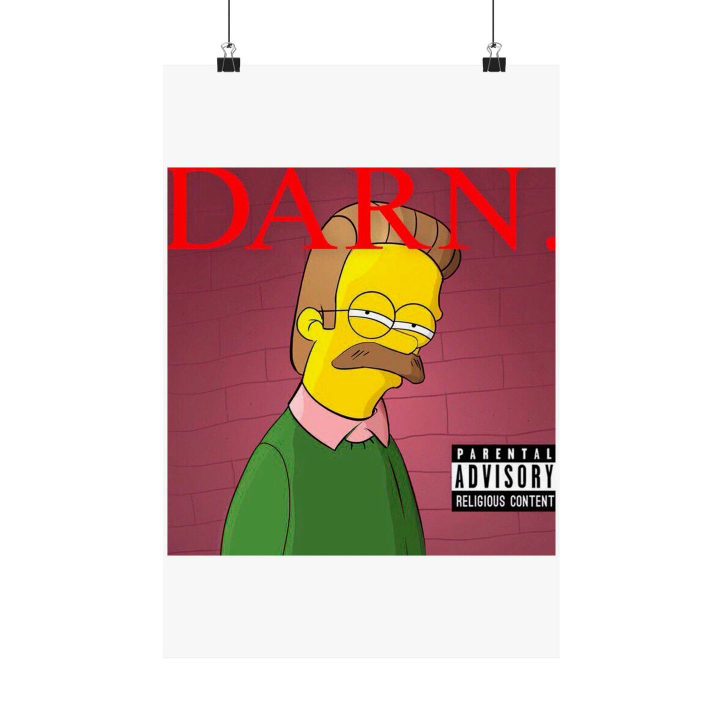 Kendrick Lamar x Simpsons “DARN” Poster – Funny Ned Flanders Mashup Wall Art – Matte Print for Music & Pop Culture Fans
