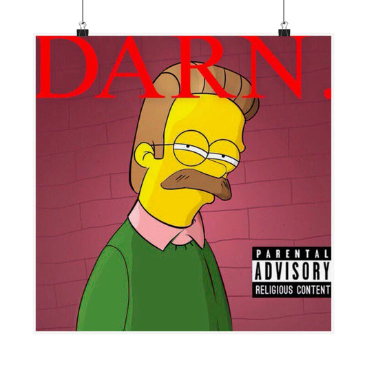 Kendrick Lamar x Simpsons “DARN” Poster – Funny Ned Flanders Mashup Wall Art – Matte Print for Music & Pop Culture Fans