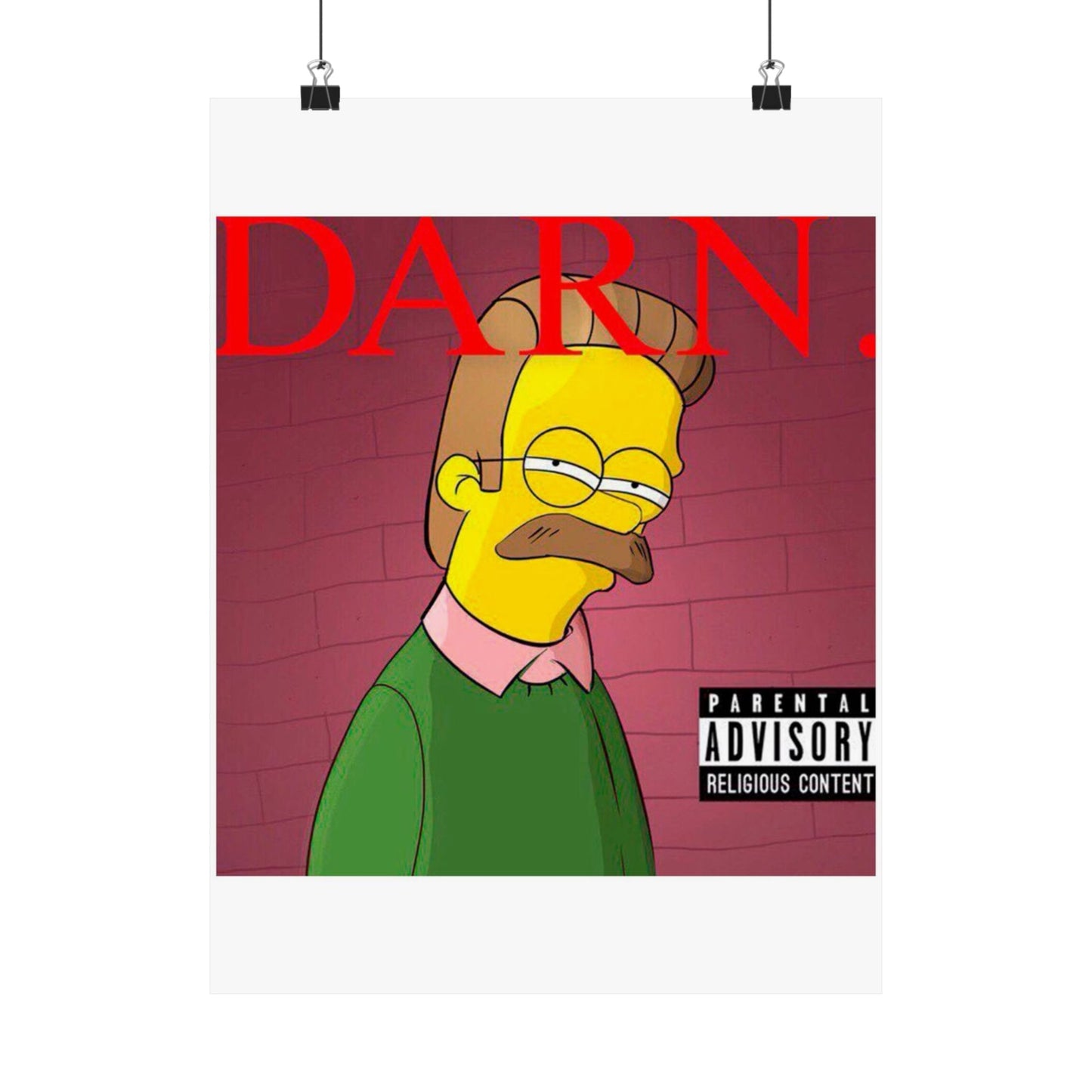 Kendrick Lamar x Simpsons “DARN” Poster – Funny Ned Flanders Mashup Wall Art – Matte Print for Music & Pop Culture Fans